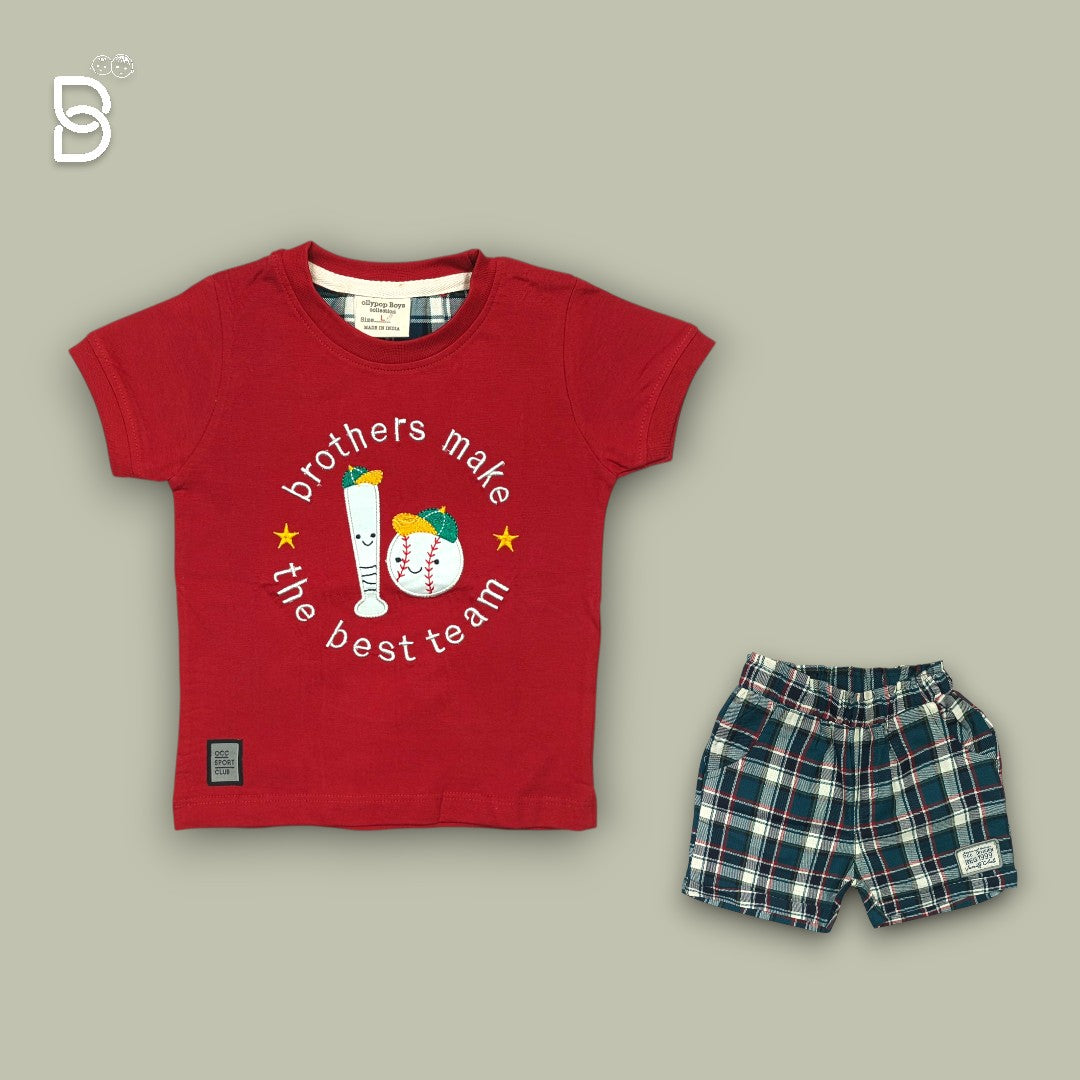 BOYS PRINTED T-SHIRT AND NICKER RED - OLLYPOP