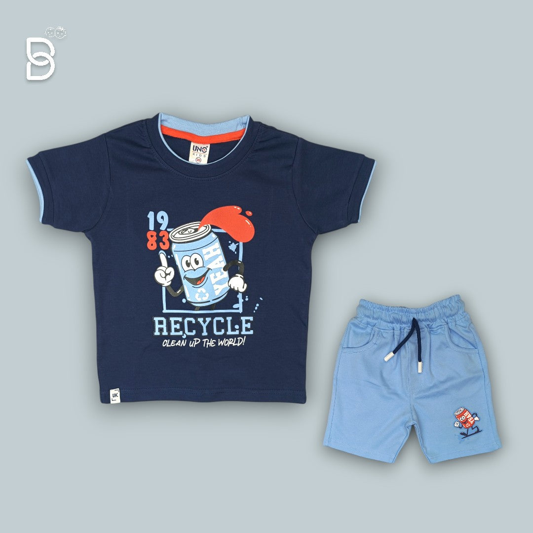 BOYS PRINTED T-SHIRT AND NICKER SKY BLUE - UNO KIDS
