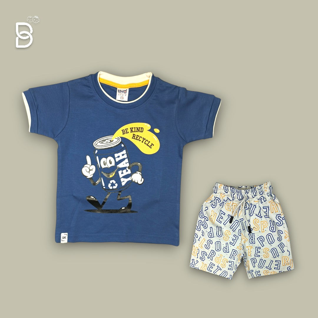 KIDS T-SHIRT & NICKER BLUE & WHITE