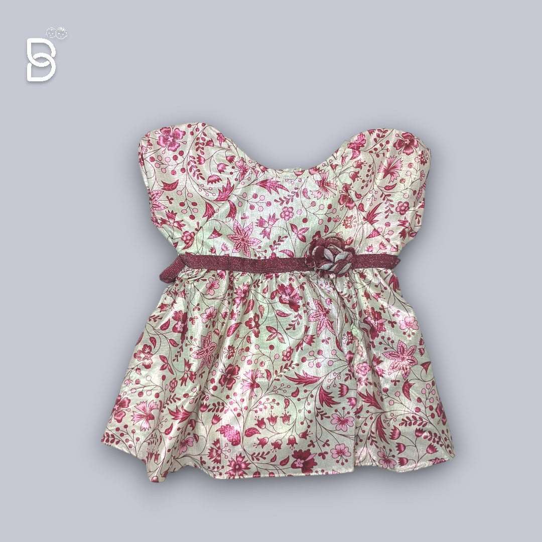 NEW BORN BABY FROCK MAROON WITH FLOWER PRINT - JILAX