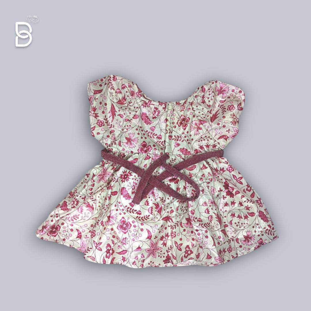 NEW BORN BABY FROCK MAROON WITH FLOWER PRINT - JILAX