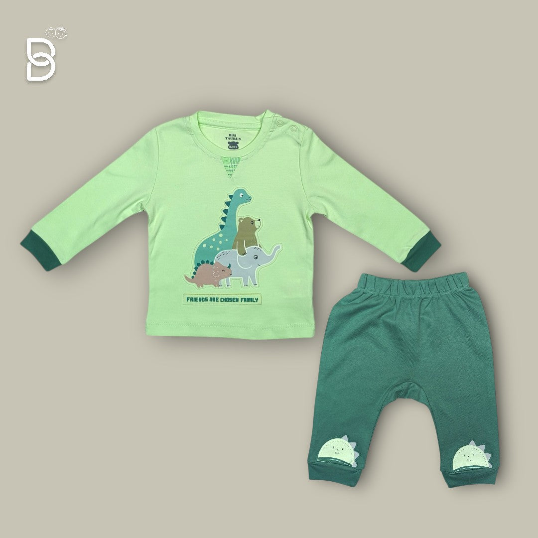 PISTA GREEN T-SHIRT & BOTTLE GREEN PANT COMBO