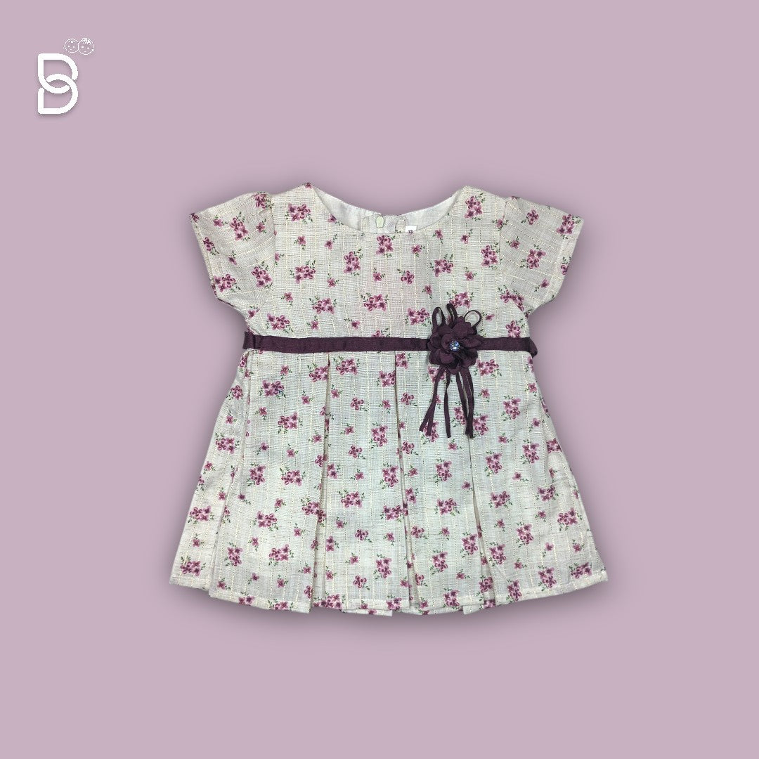 NEW BORN BABY WHITE FROCK WITH MAROON FLOWER PRINT - JILAX
