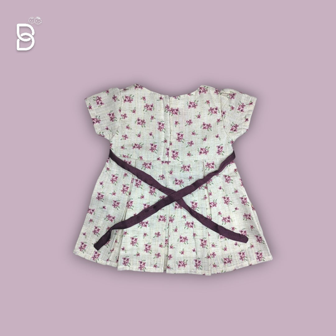 NEW BORN BABY WHITE FROCK WITH MAROON FLOWER PRINT - JILAX