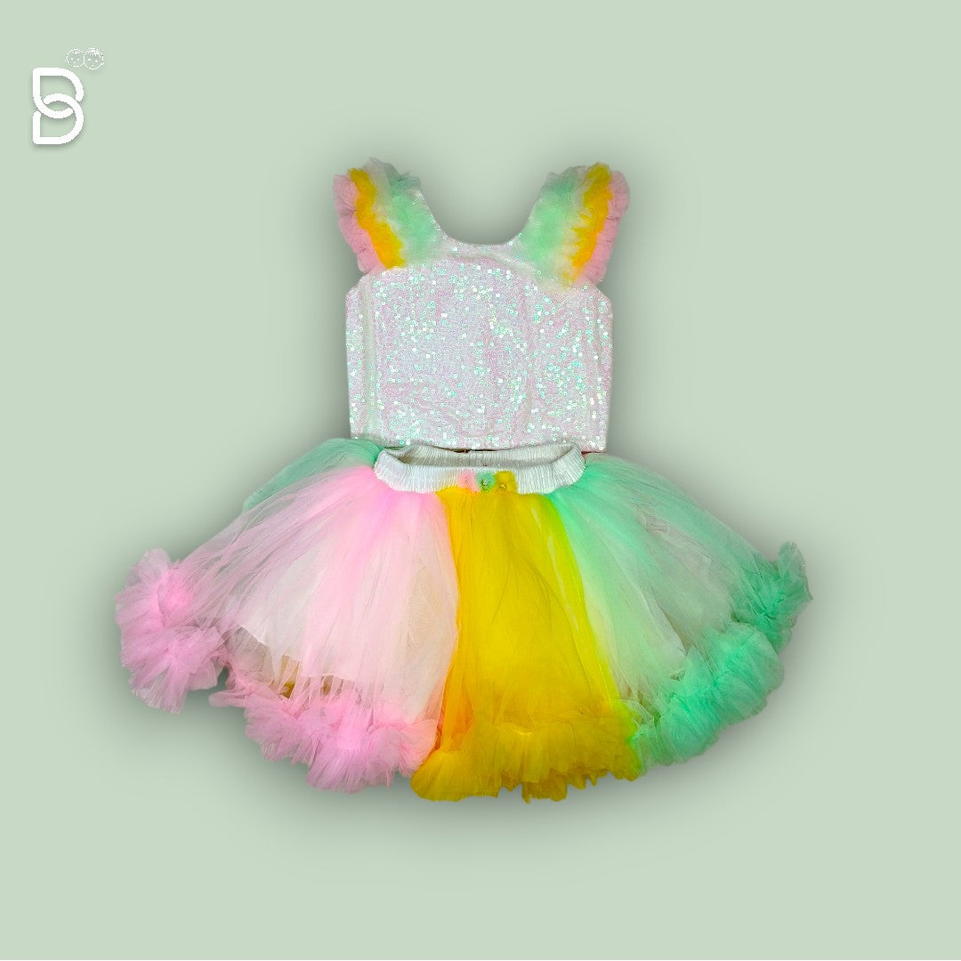 NEW BORN BABY FROCK MULTICOLOR WITH HAIR BAND & SHOE - MULTI