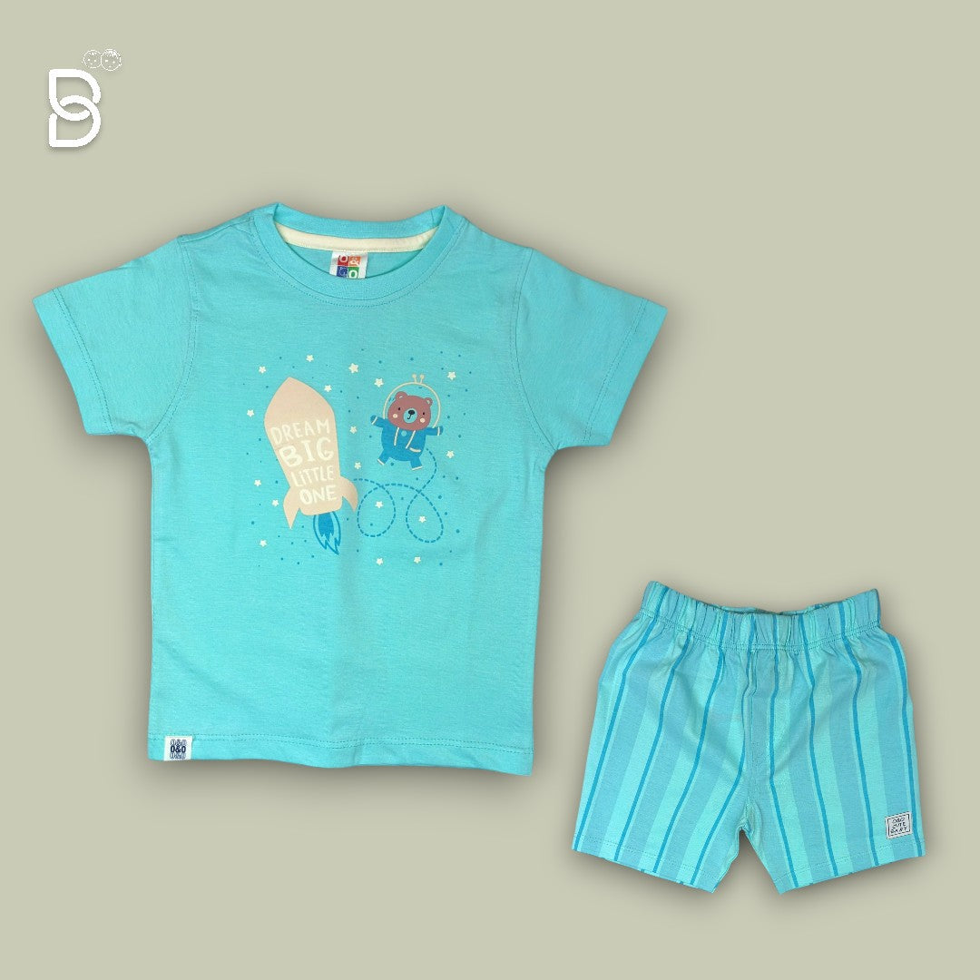 KIDS PRINTED T-SHIRT AND NICKER SKY BLUE - O&O