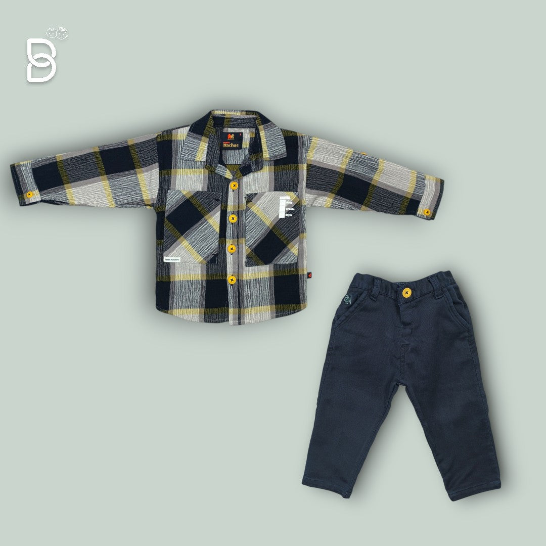 BOYS COTTON FULL SLEEVE T-SHIRT, SHIRT & PANT BLUE - NACHOS
