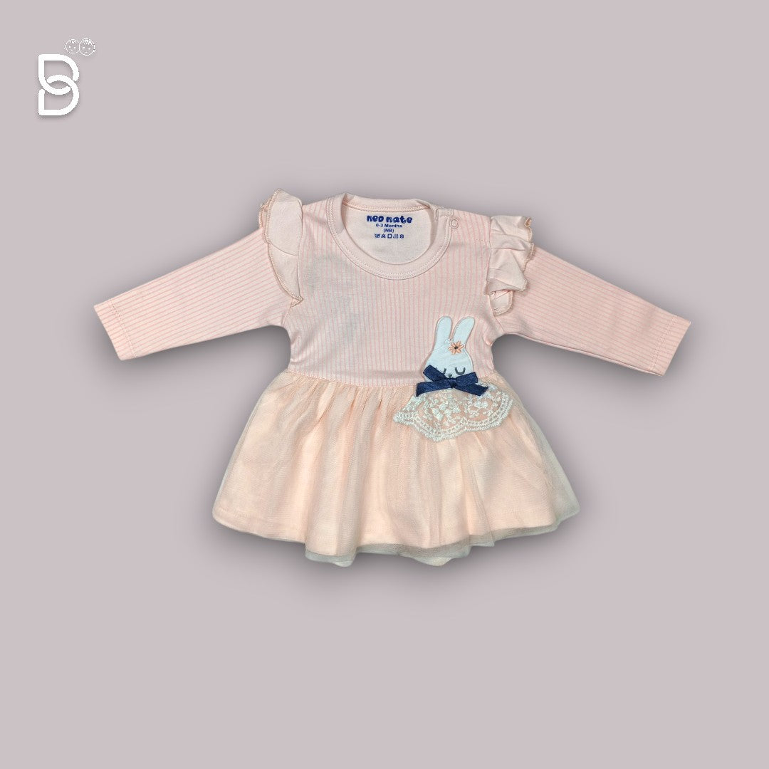 GIRLS COTTON FROCK & PANT PEACH COLOUR