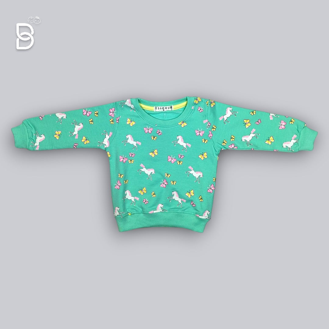 BABY GIRL PURE COTTON PRINTED T-SHIRT FLOURESCENT GREEN - BUDDIES