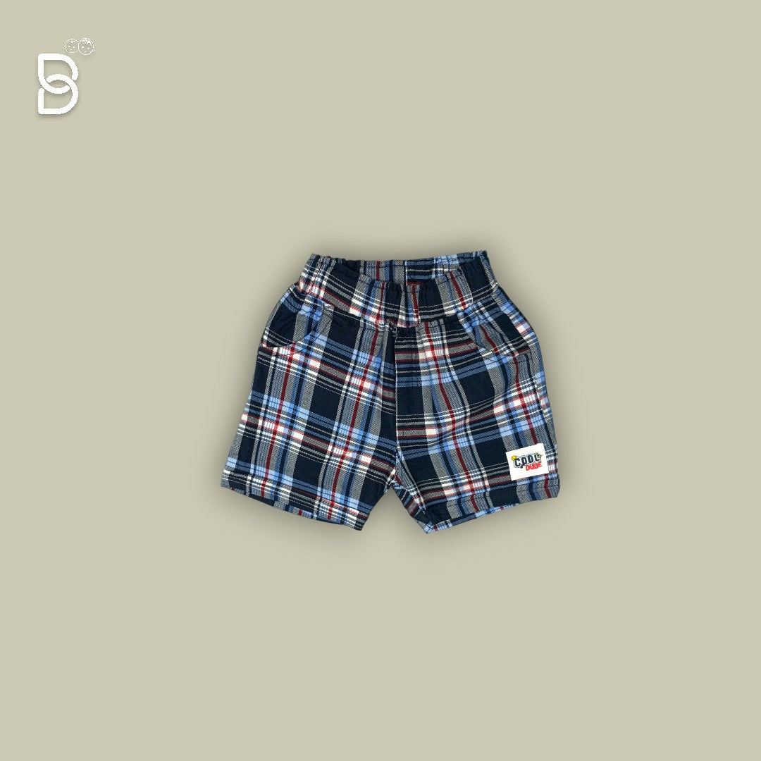KIDS CASUAL WEAR T-SHIR & CHECKERED NICKER WHITE & BLUE - O&O