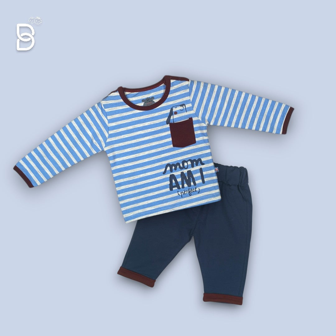 NEW BORN T-SHIRT AND PANT COMBO SKY BLUE T-SHIRT/NAVY BLUE PANT