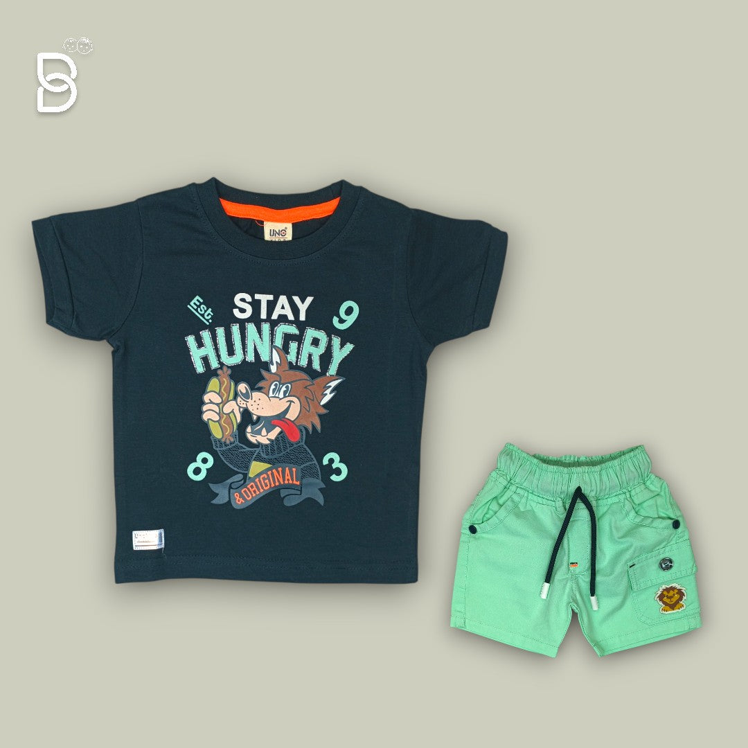 BOYS PRINTED T-SHIRT AND NICKER GREEN - UNO KIDS