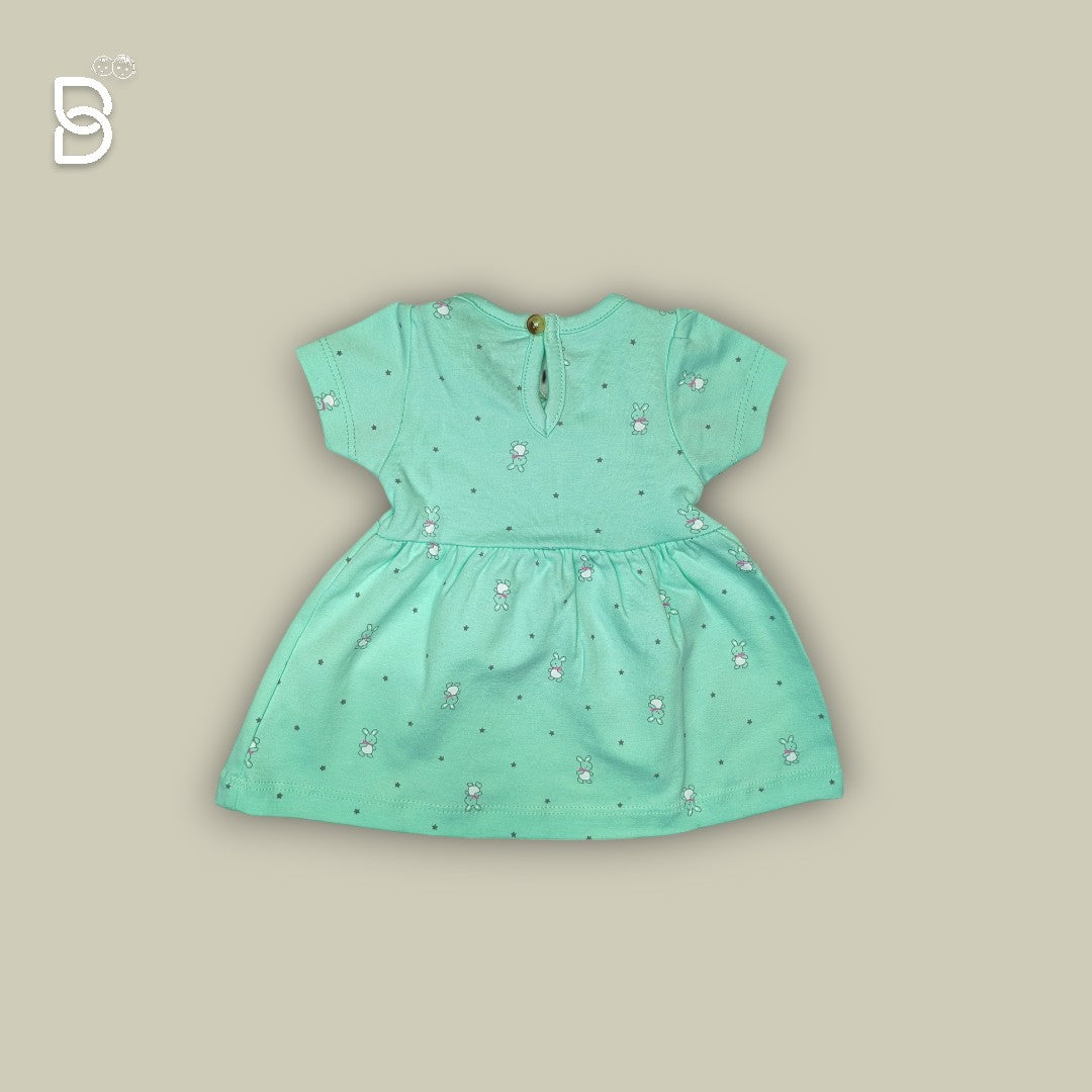 NEW BORN BABY GIRL HALF SLEEVES COTTON FROCK CROSSOVER NECK PISTA GAREEN COLOR - NATURELLE