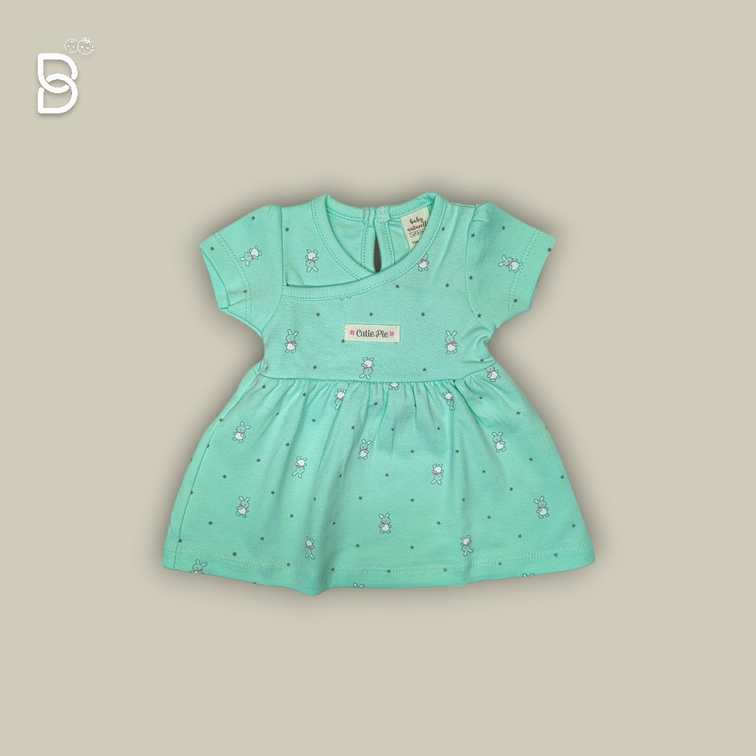 NEW BORN BABY GIRL HALF SLEEVES COTTON FROCK CROSSOVER NECK PISTA GAREEN COLOR - NATURELLE