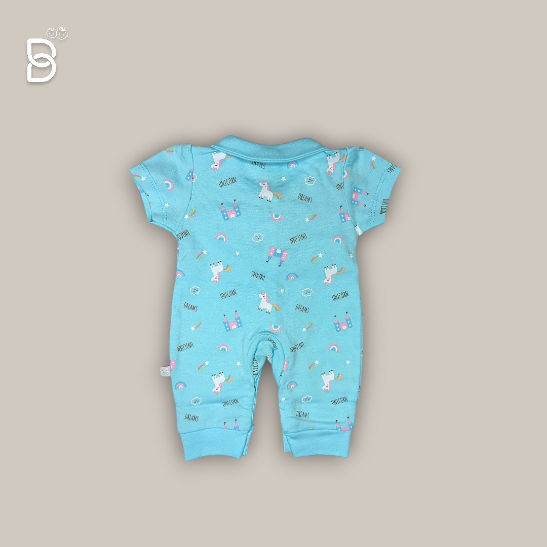 NEW BORN BABY HALF SLEEVES ROMPER SKY BLUE - NATURELLE