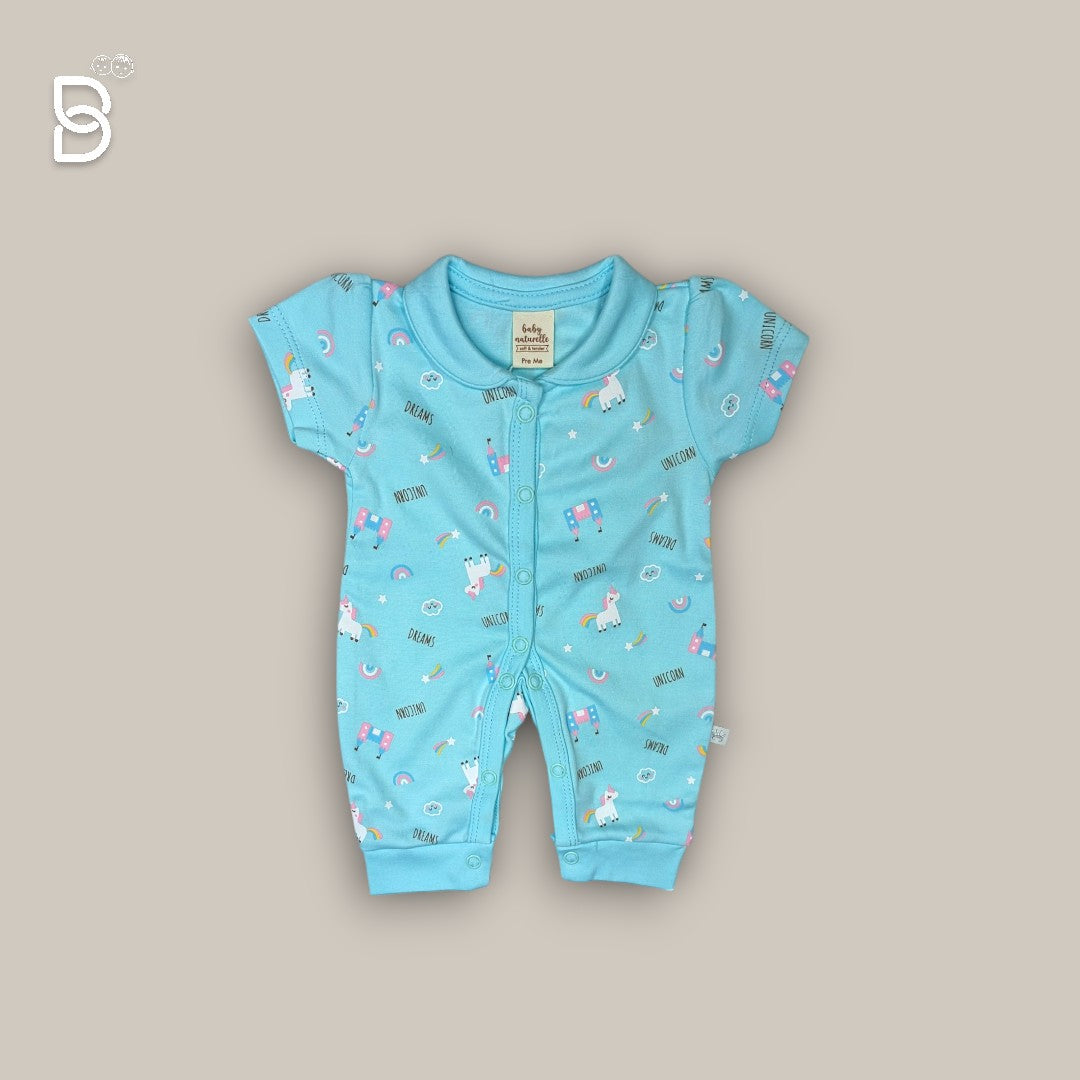 NEW BORN BABY HALF SLEEVES ROMPER SKY BLUE - NATURELLE