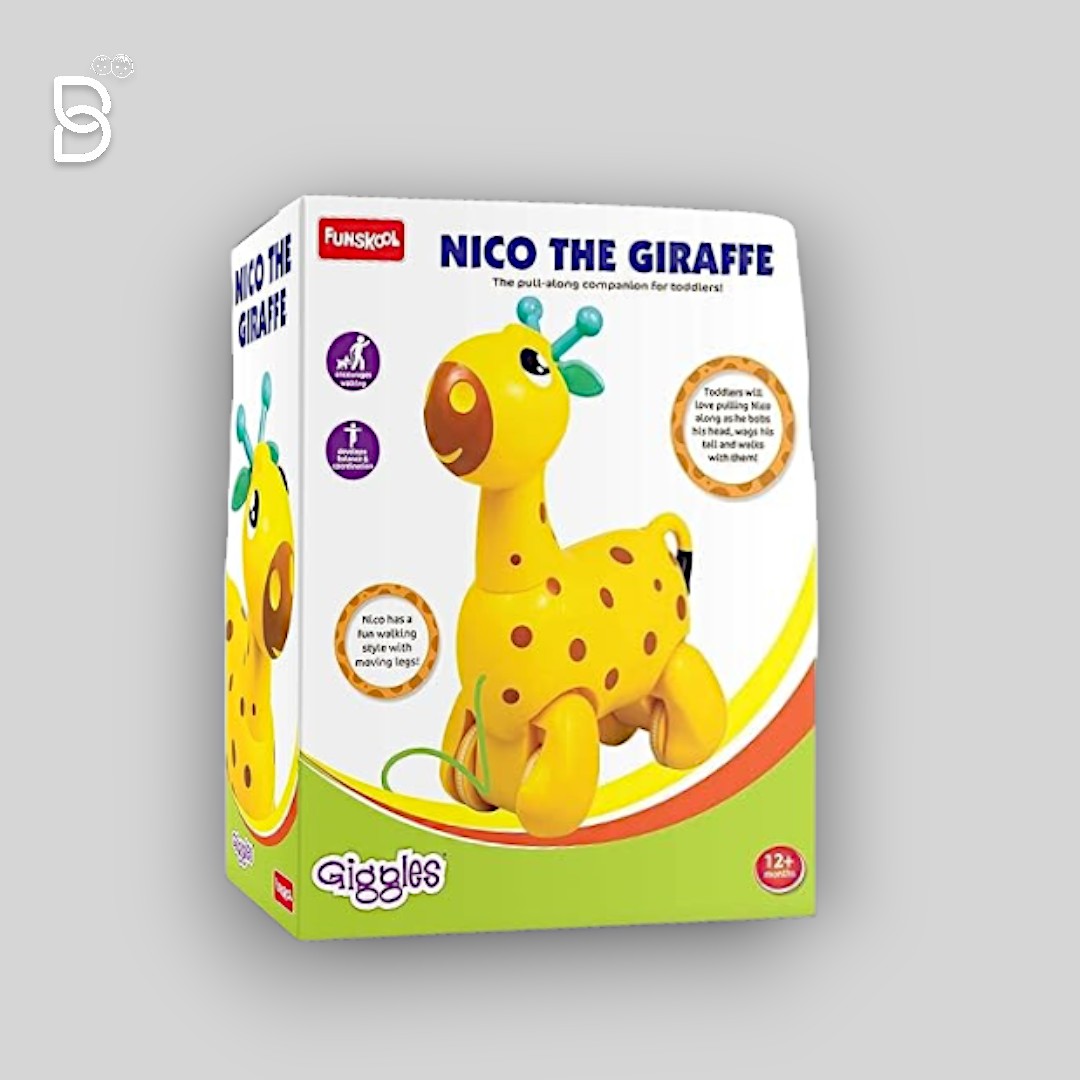 GIGGLES - NICO THE GIRAFFE, PULL ALONG TOY, 18 MONTHS & ABOVE, INFANT AND PRESCHOOL TOYS (YELLOW)