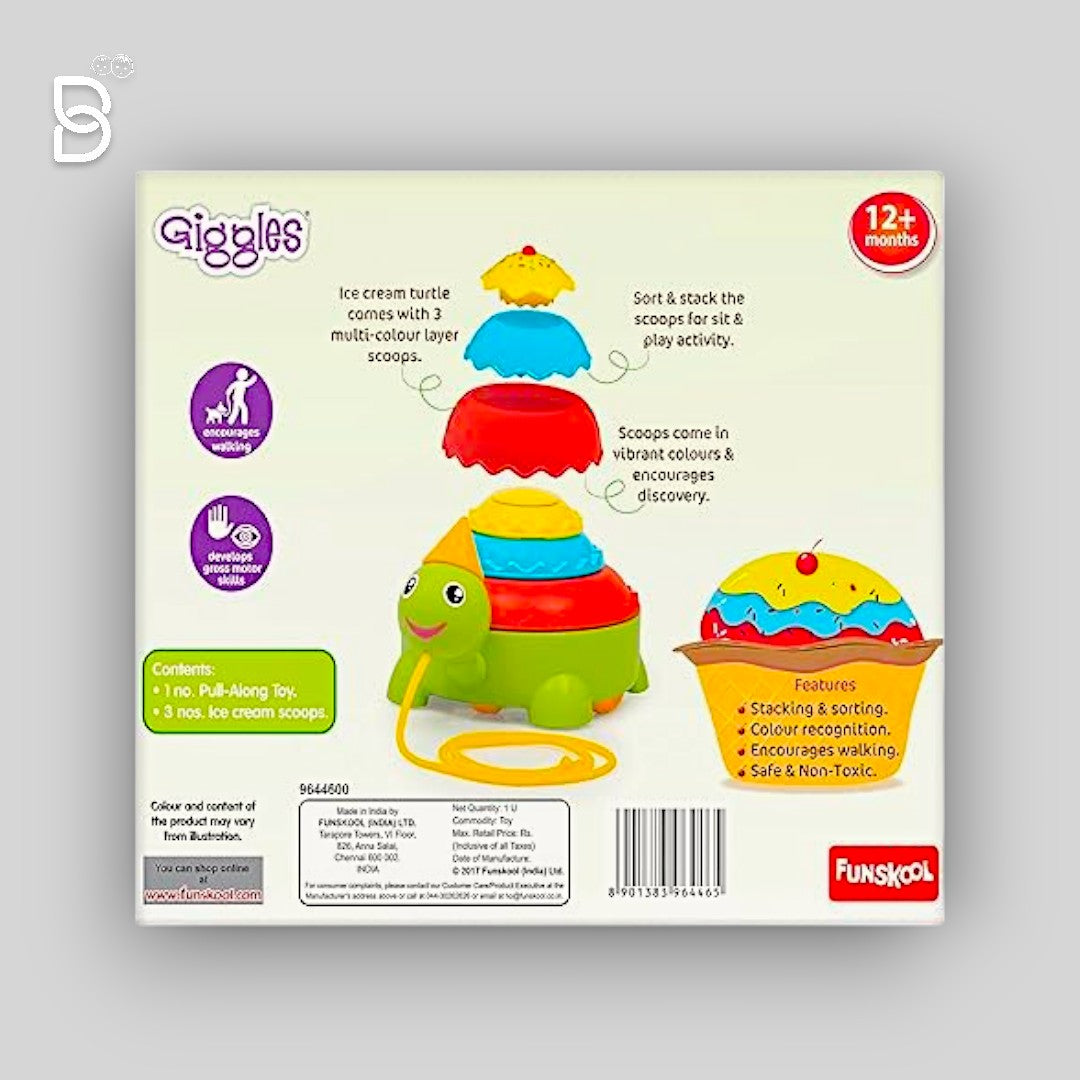 FUNSKOOL ICE-CREAM TURTLE, PULL STRING TOY, TURTLE TOY