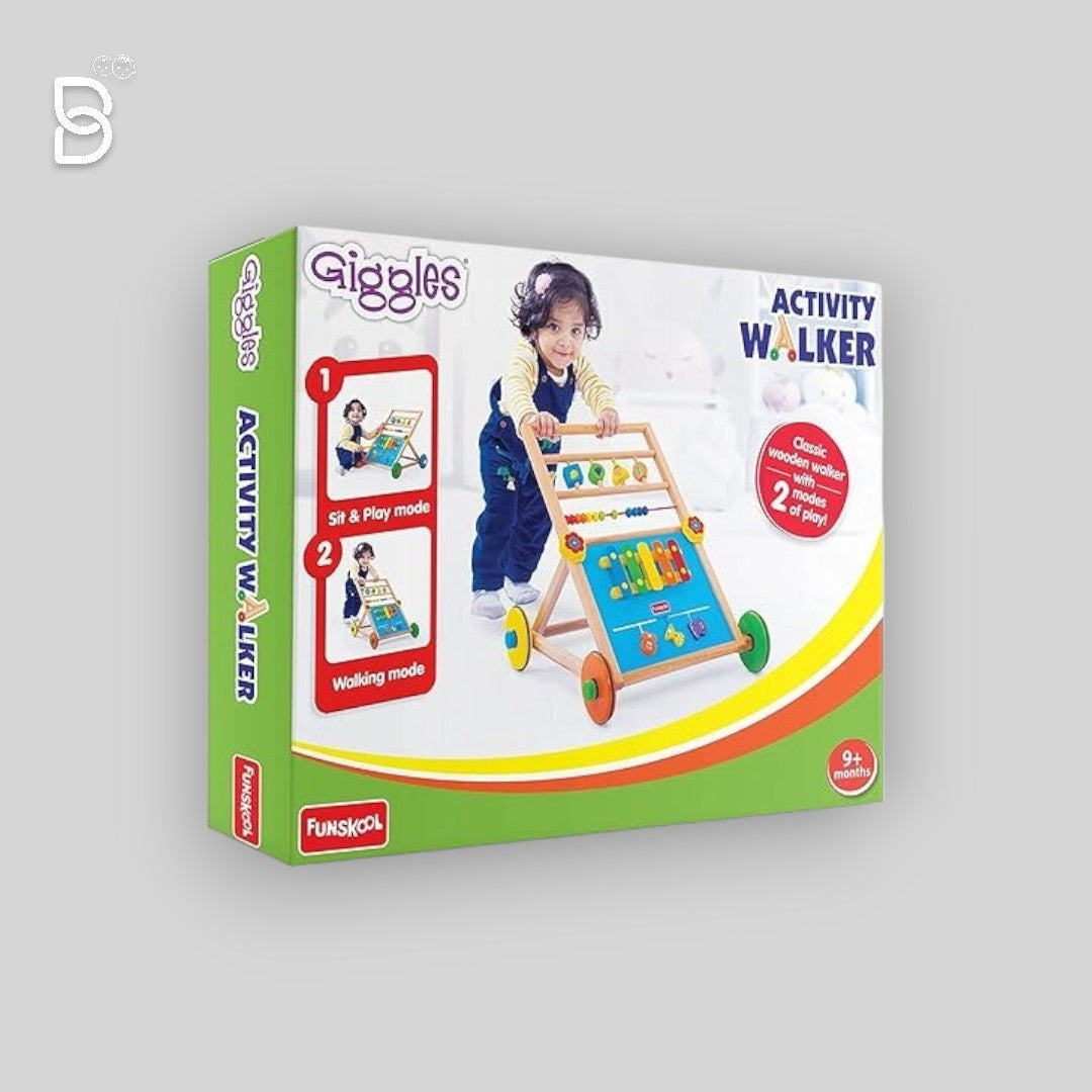 GIGGLES - ACTIVITY WALKER, WOODEN MUSICAL WALKER, DEVELOPS MOTOR SKILLS USING XYLOPHONE ANIMAL MAZE