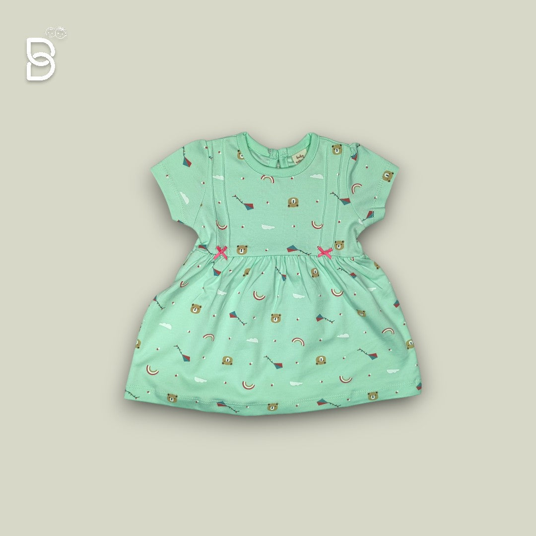 NEW BORN BABY GIRL COTTON FROCK PISTA GREEN - NATURELLE
