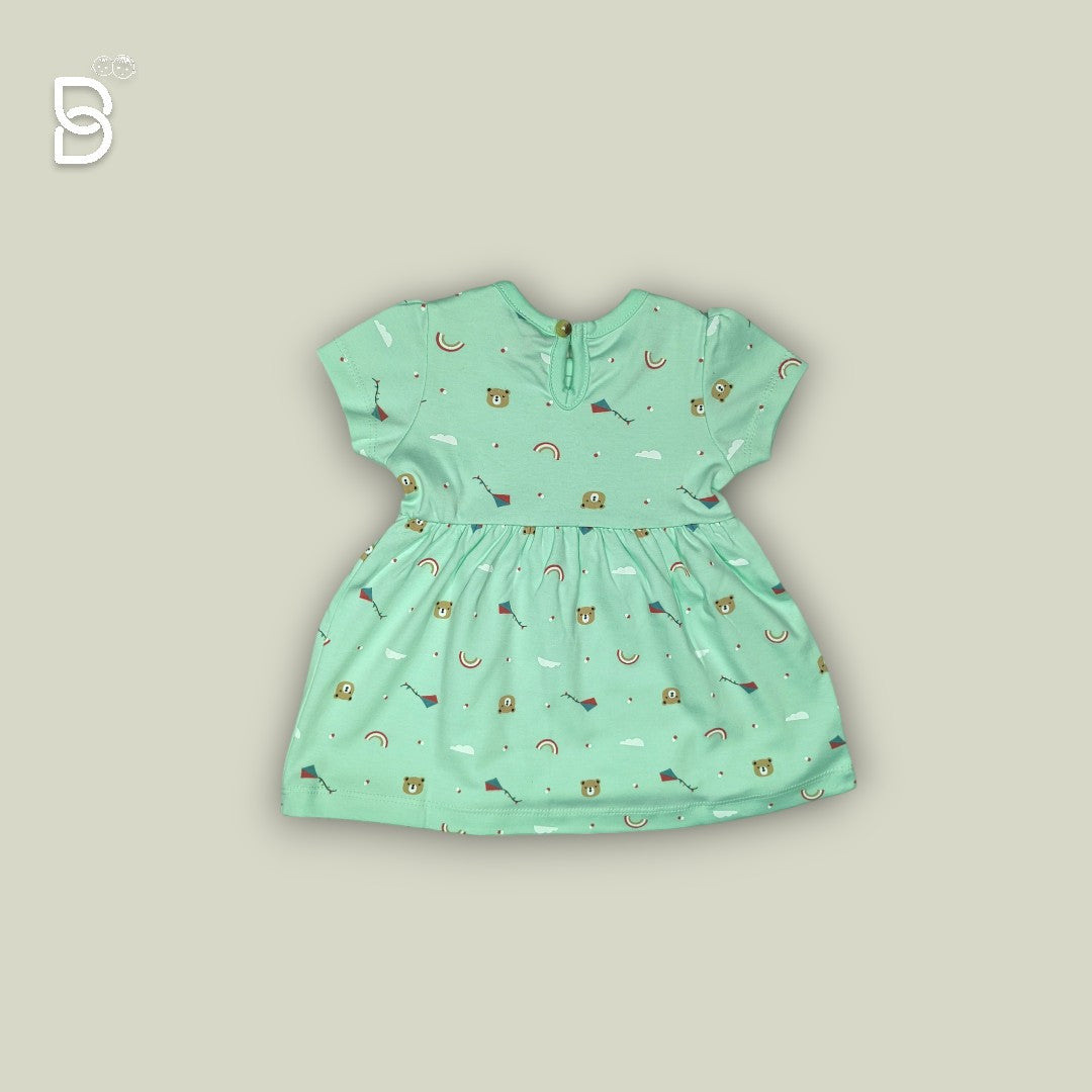 NEW BORN BABY GIRL COTTON FROCK PISTA GREEN - NATURELLE