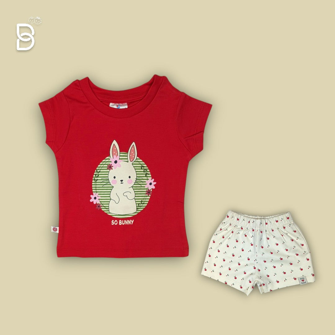 GIRLS RED T-SHIRT & WHITE NICKER