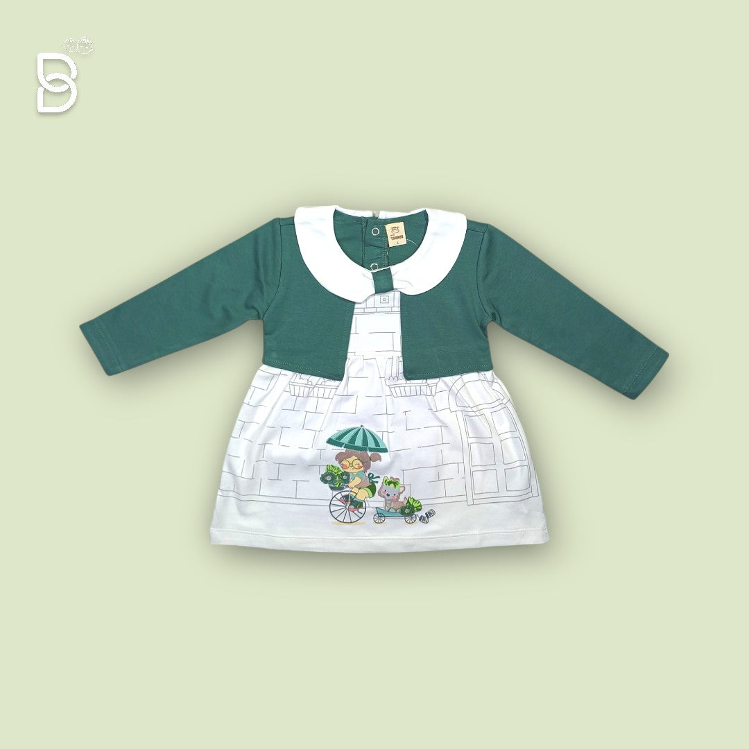 NEW BORN BABY FROCK PANT GREEN