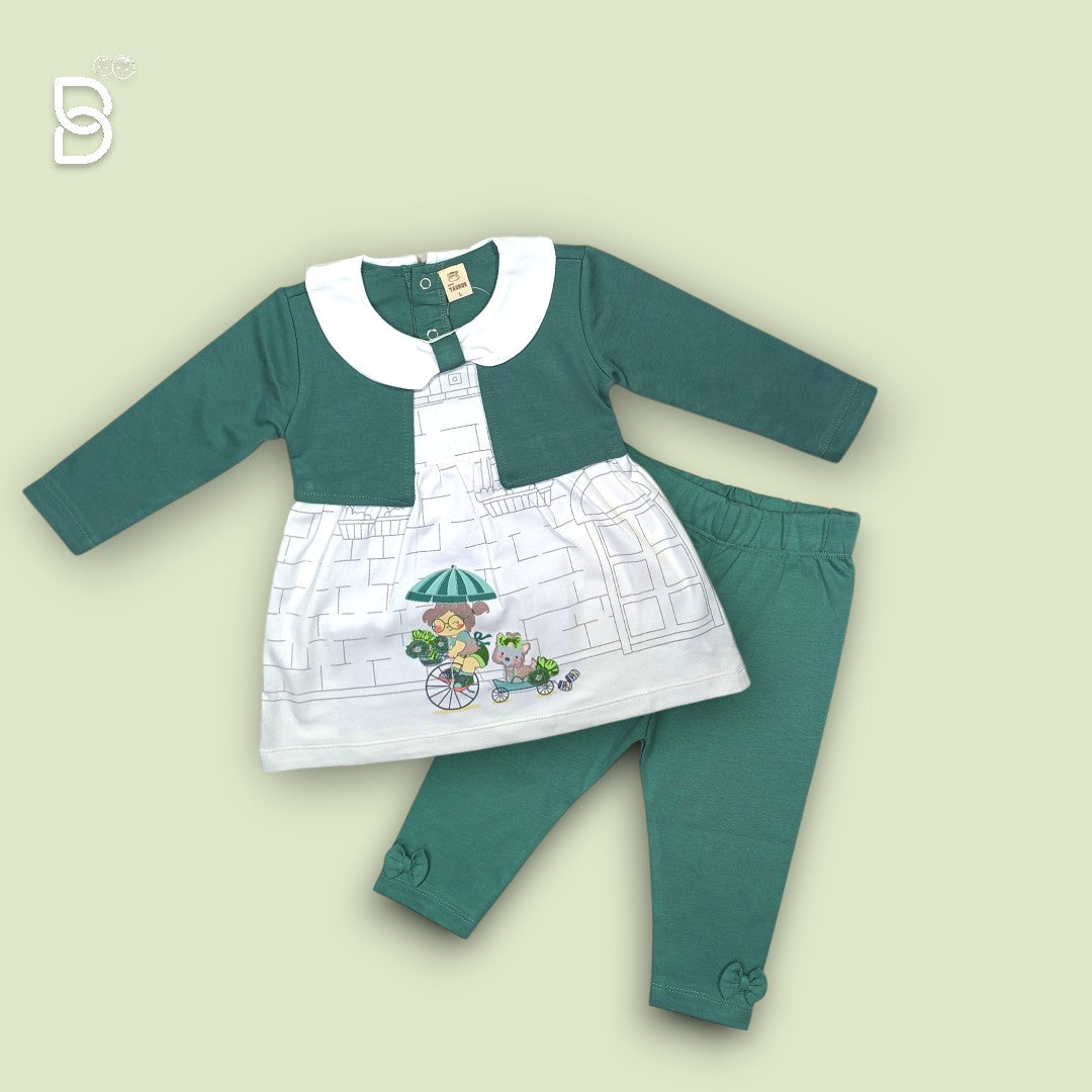 NEW BORN BABY FROCK PANT GREEN