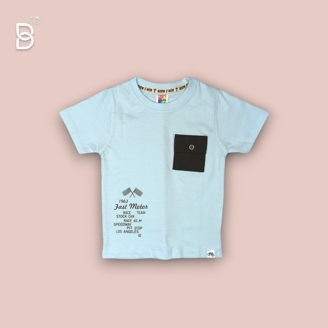 BOYS PRINTED T-SHIRT AND NICKER SKY BLUE- O&O