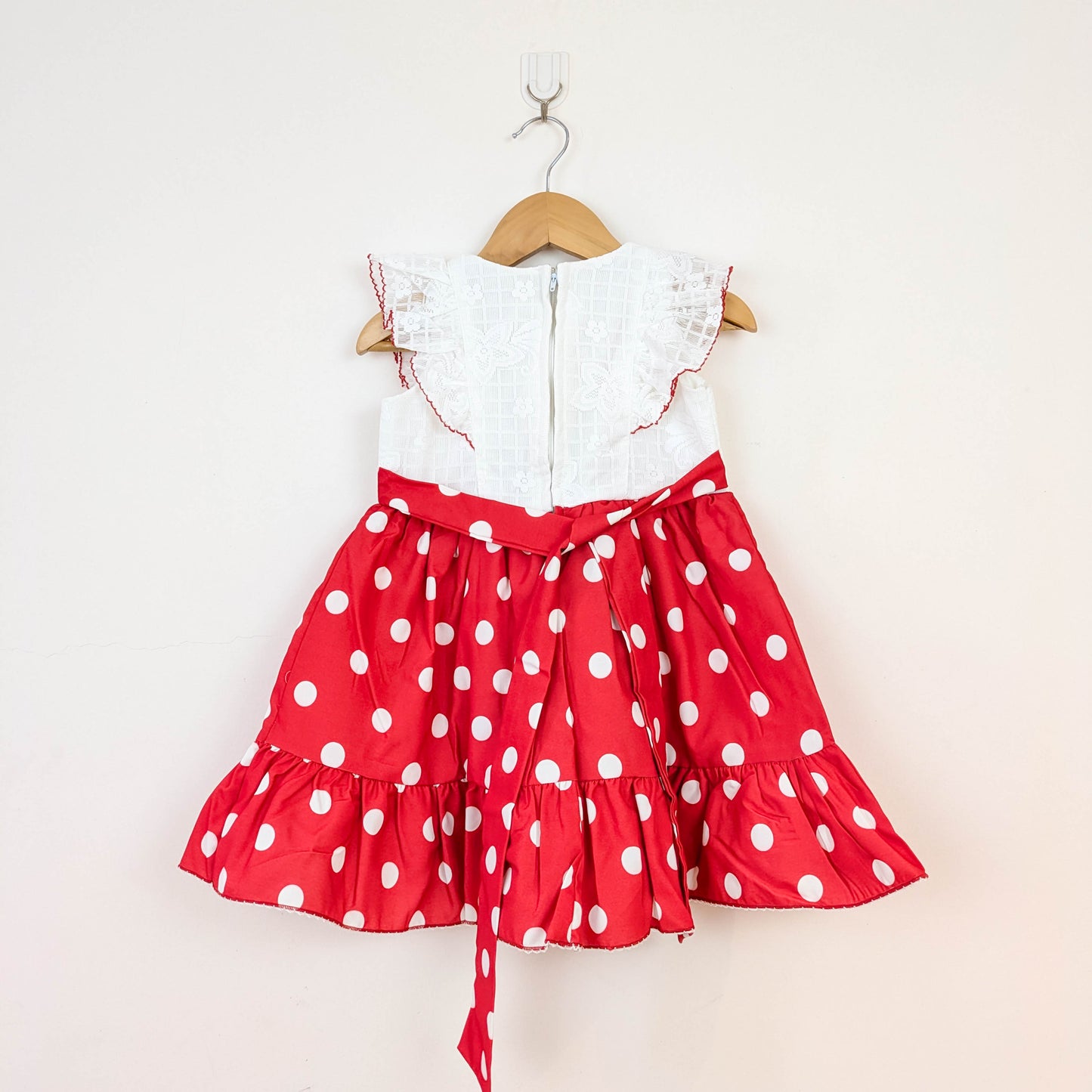 Charming Red & White Polka Dot Flutter-Sleeve Dress