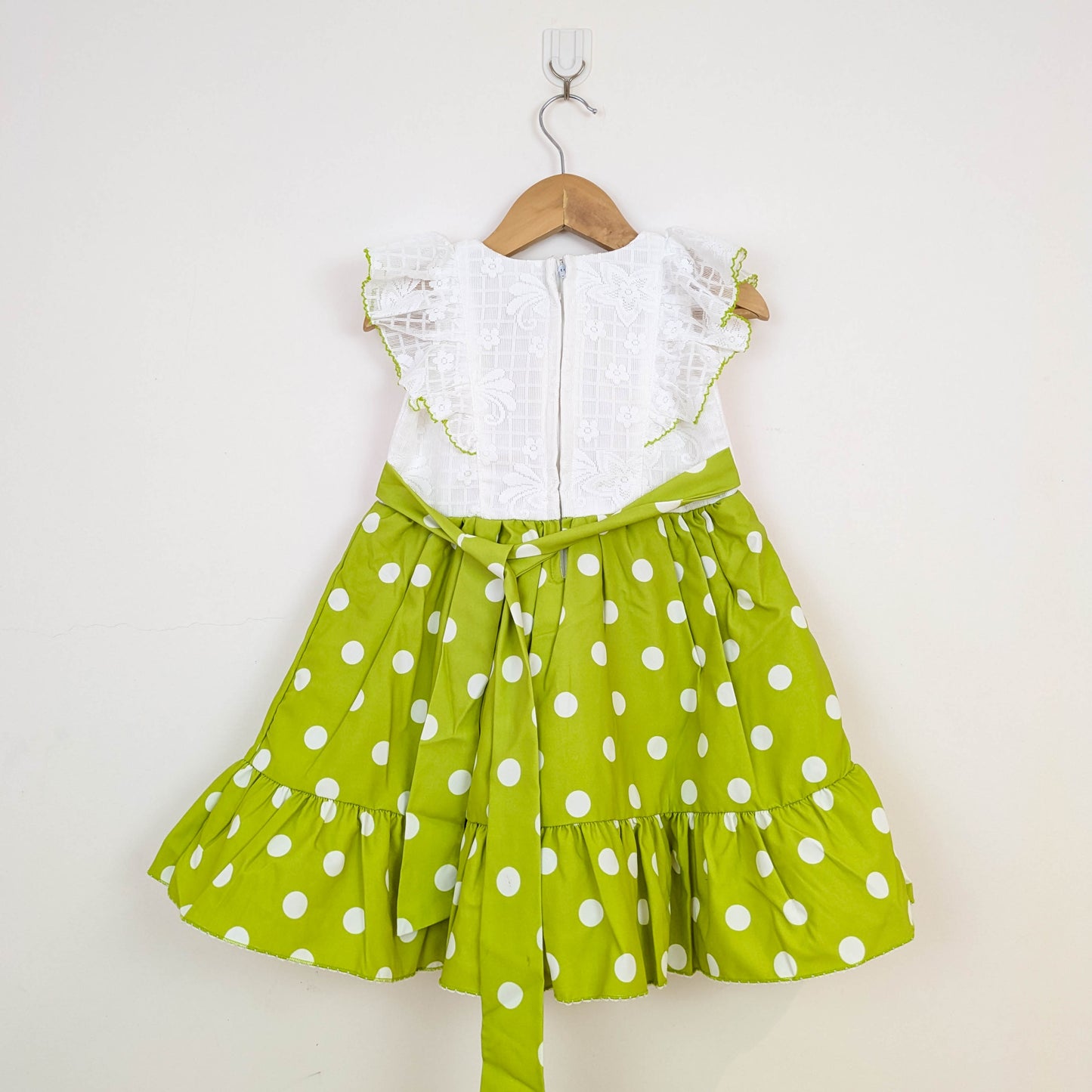 Vibrant Lime Green & White Polka Dot Flutter-Sleeve Dress