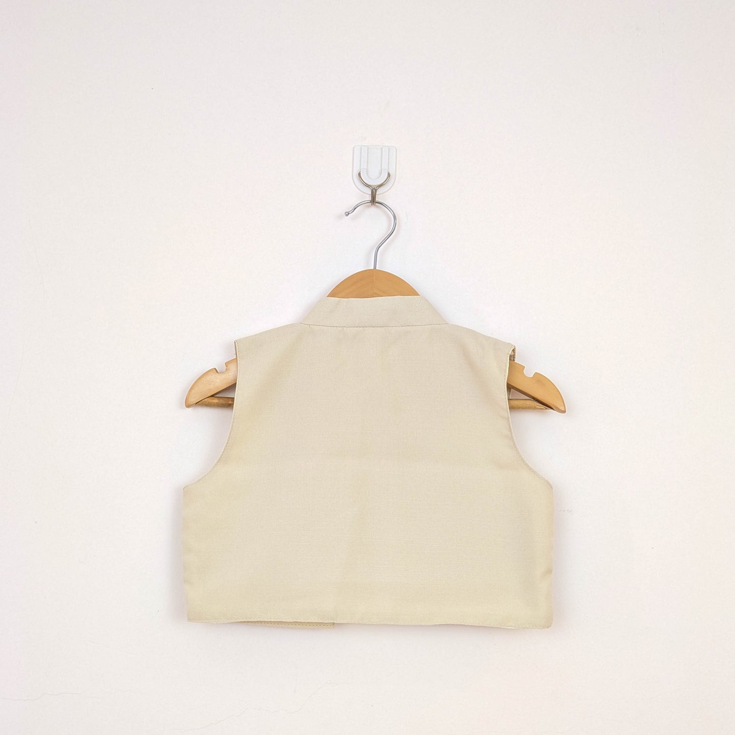 Beige Folk-Embroidered Dress & Waistcoat Vest Set