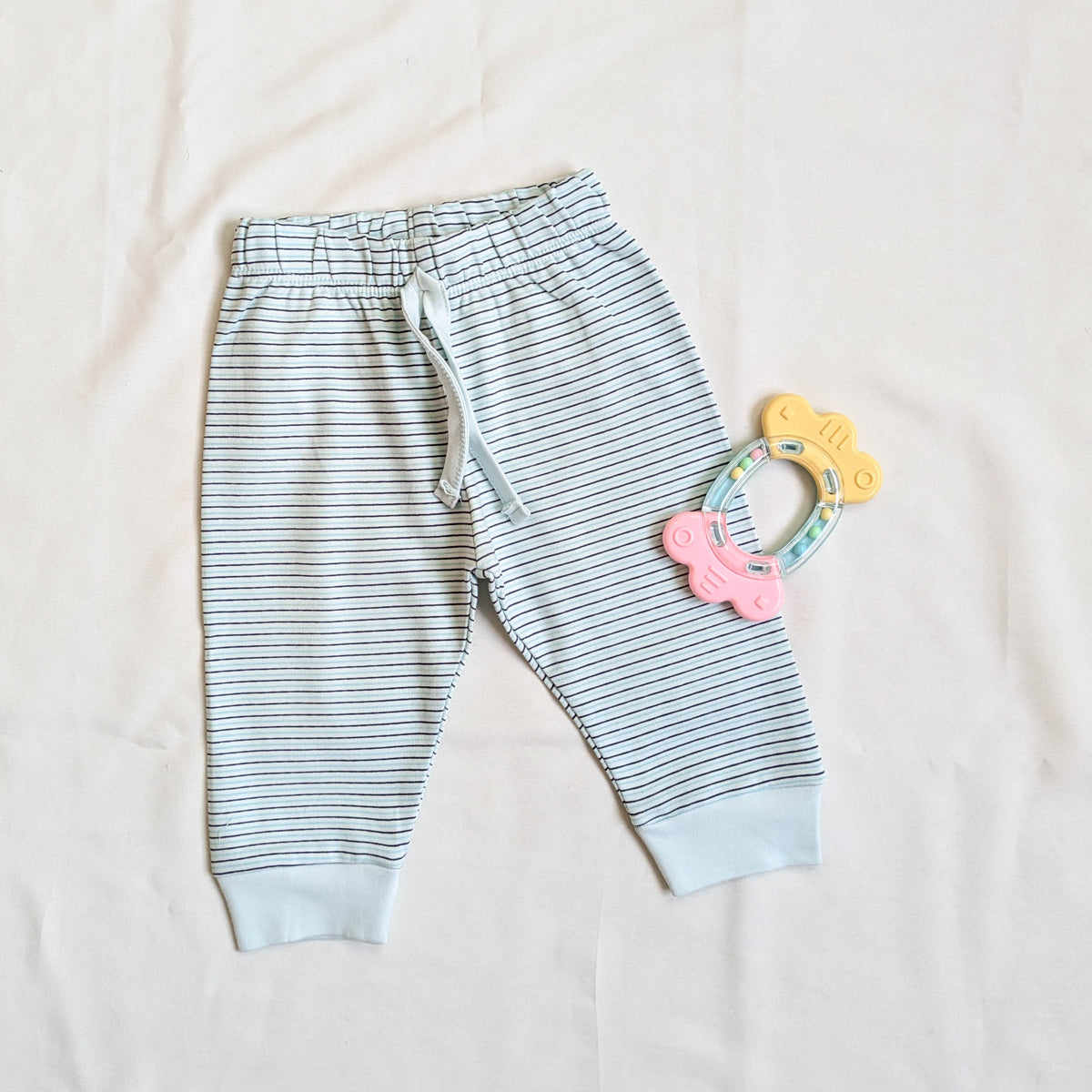 "Hi" Embroidered Top & Striped Trousers Set