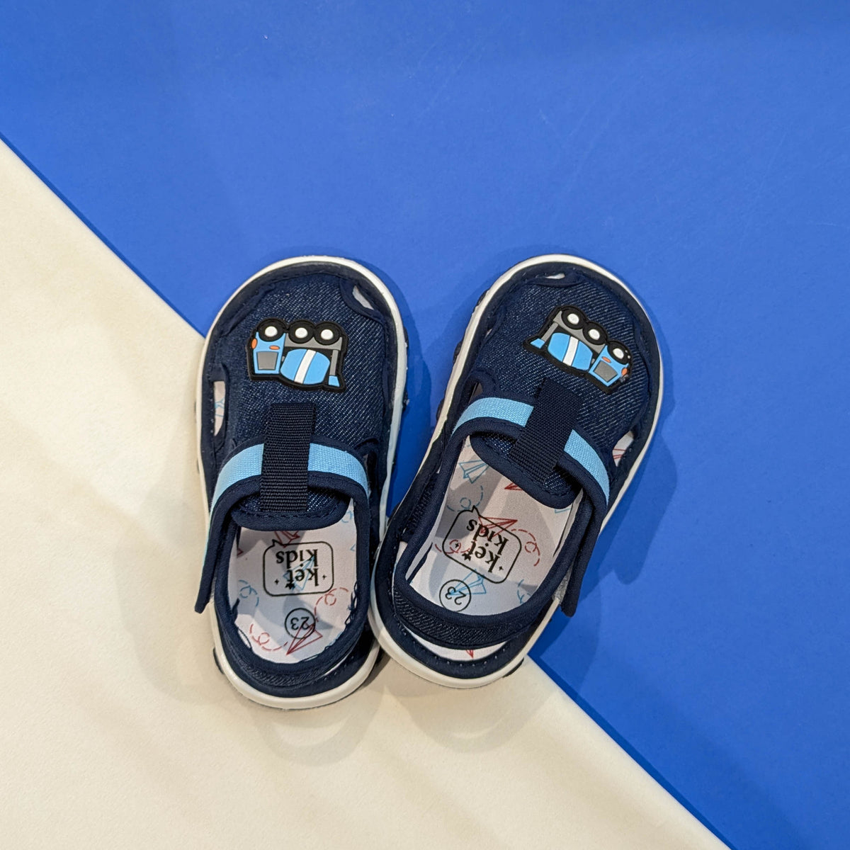 Boys' Denim-Look Truck Motif Open-Toe Sandals – Navy Blue