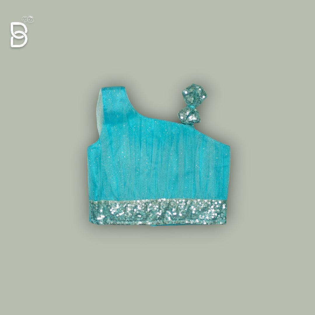 NEW BORN PARTY WEAR FROCK WITH HAIR BAND & SHOE BLUE COLOR