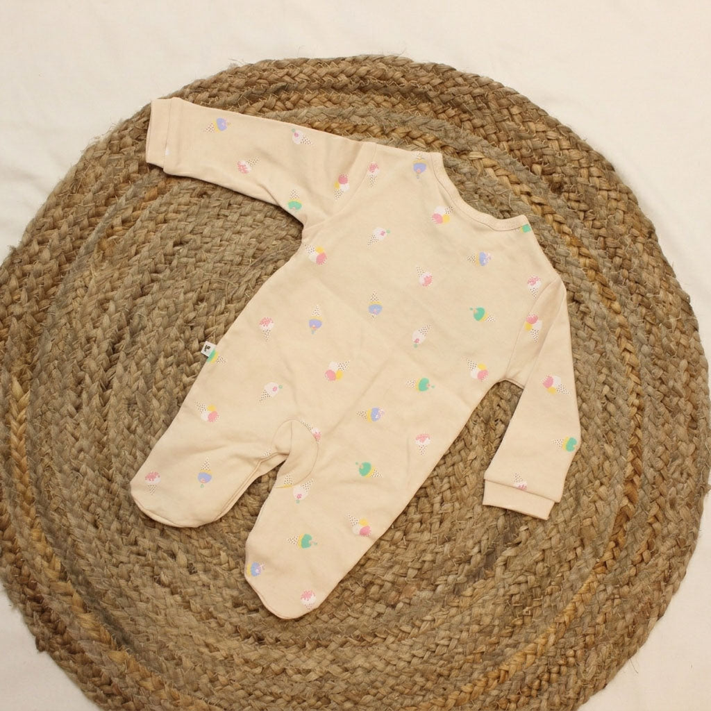 New Born Romper with Matching Beanie -Light Cream