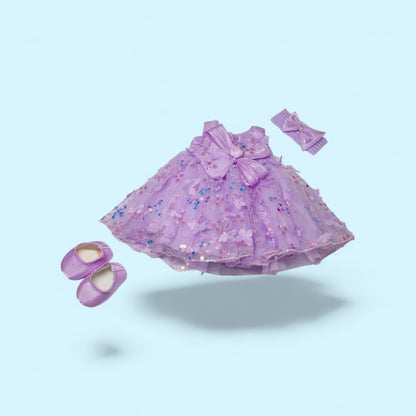 Babies Lavender Floral & Butterfly Sequin Party Dress Set