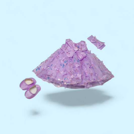 Babies Lavender Floral & Butterfly Sequin Party Dress Set