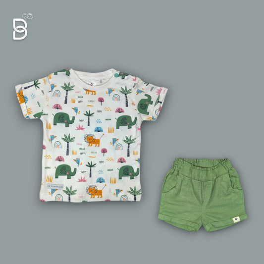 KIDS FULL PRINTED T-SHIRT & GREEN NICKER - OLLYPOP