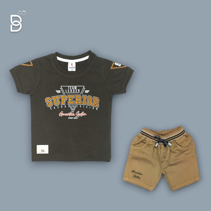 BOYS PRINTED T-SHIRT AND NICKER BROWN - TUDOS