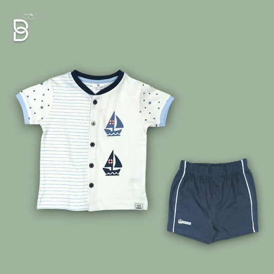 KIDS CASUAL WEAR COTTON T-SHIRT & NICKER WHITE - OLLYPOP