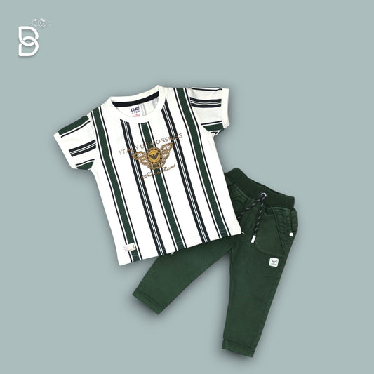 KIDS CASUAL WEAR CHECKERED T-SHIRT & PANT GREEN - UNO KIDS