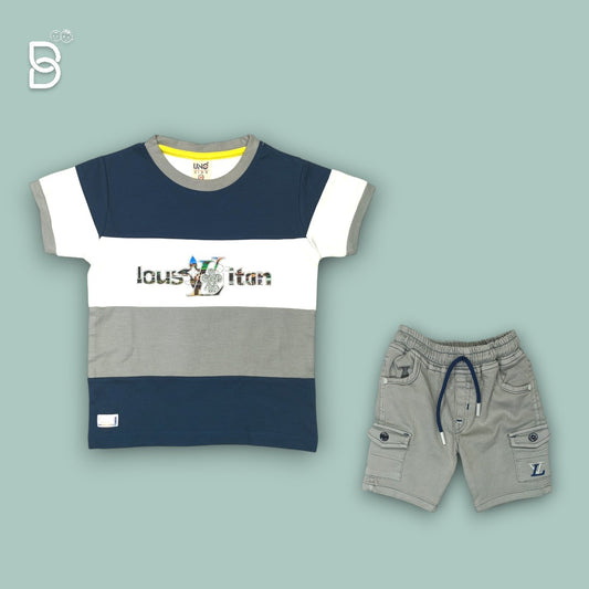 BOYS PRINTED T-SHIRT AND NICKER GREY - UNO KIDS