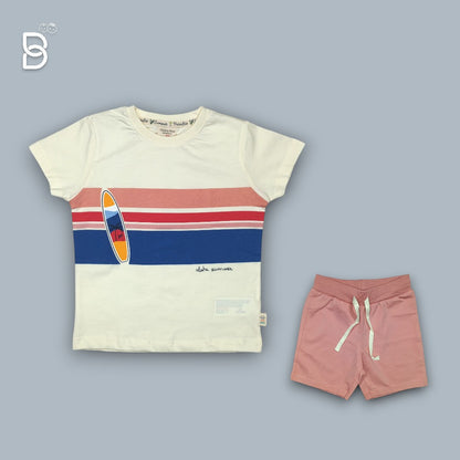 BOYS PRINTED T-SHIRT AND NICKER CREAM - OLLYPOP