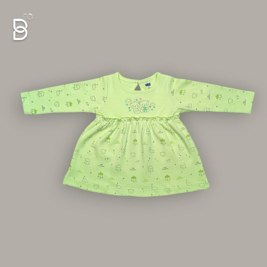 NEW BORN GIRLS COTTON FROCK PISTA COLOR