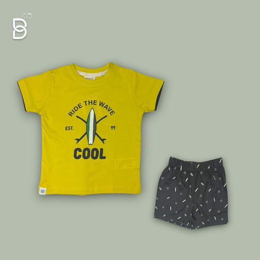 BOYS PRINTED T-SHIRT AND NICKER YELLOW - OLLYPOP