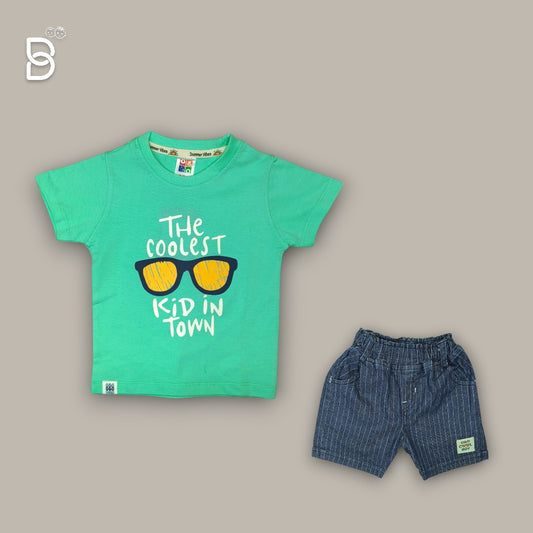BOYS PRINTED T-SHIRT AND NICKER PISTA GREEN - O&O