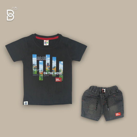 BOYS PRINTED T-SHIRT AND NICKER  BLACK - O&O