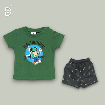 BOYS PRINTED T-SHIRT AND NICKER GREEN - OLLYPOOP