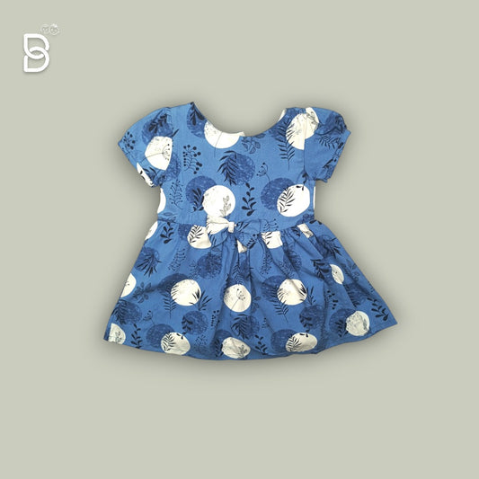 BLUE GIRLS COTTON FROCK WITH FLORAL PRINT